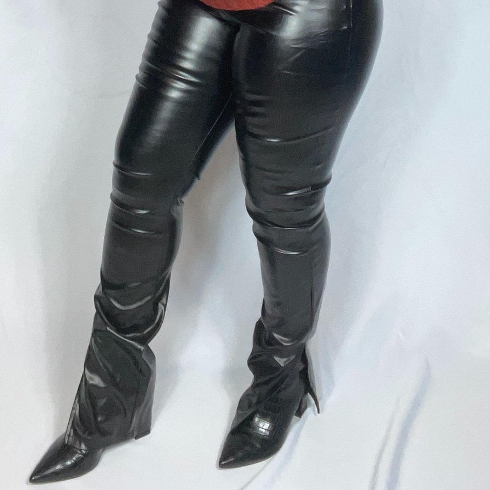 Leather Pants Shein SBetro Zip Side Slit Hem Leather Look Pants